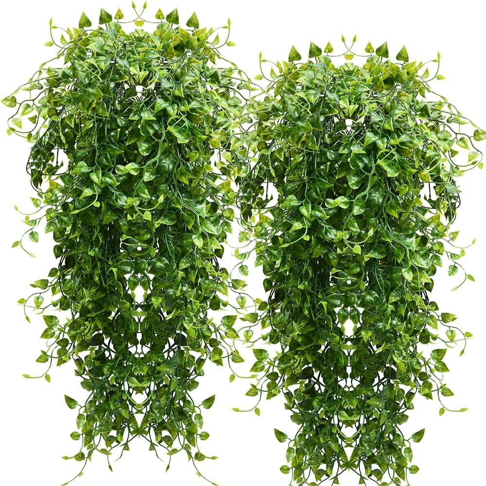 2Pcs Artificial Hanging Plants 32-In Fake Hanging Plant Fake Ivy Vine Outdoor