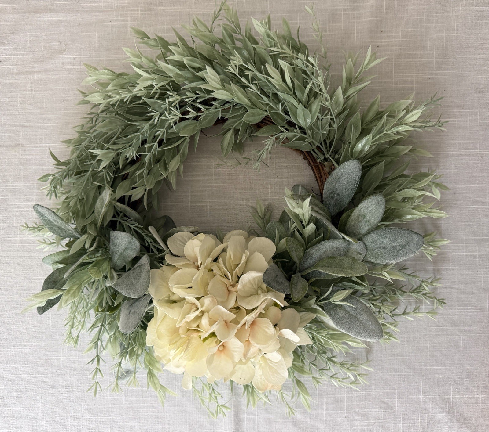 Beautiful Handmade Wreath Decor Greenery Hydrangea Year-round approx 17”