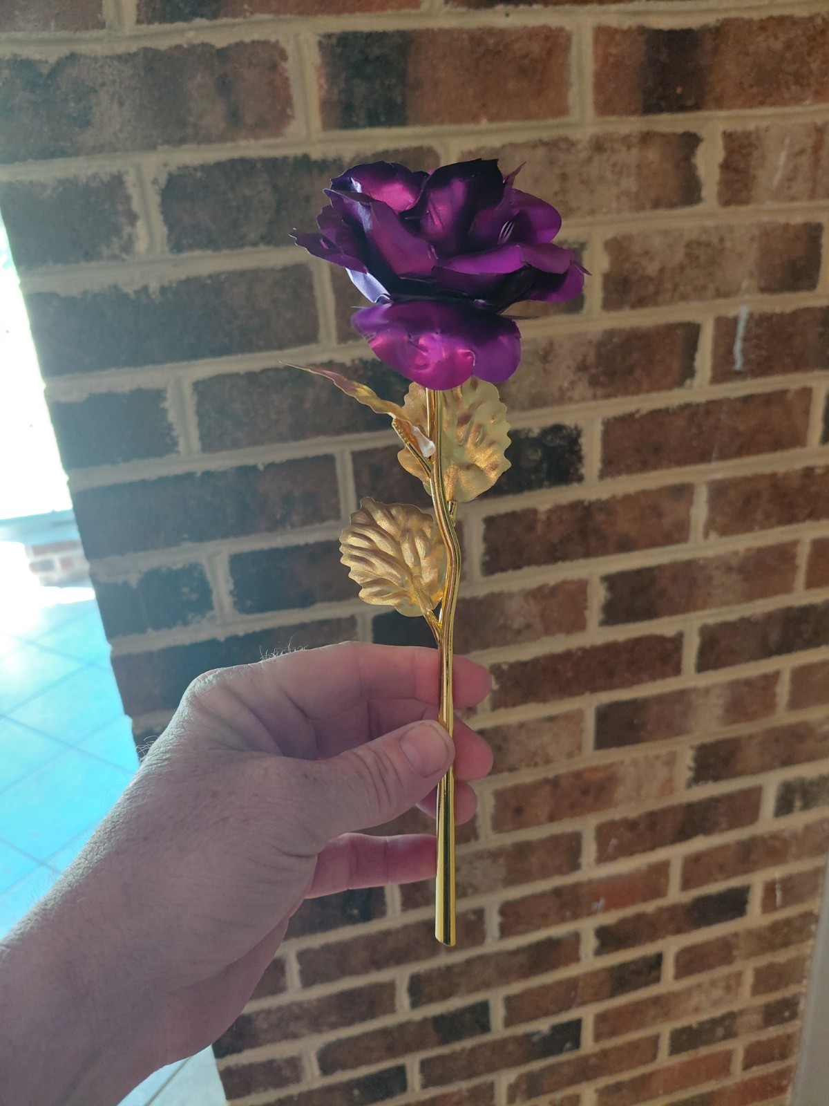 24K Purple & Gold Artificial Metal Rose Flower Stem 12 in with Gift Box