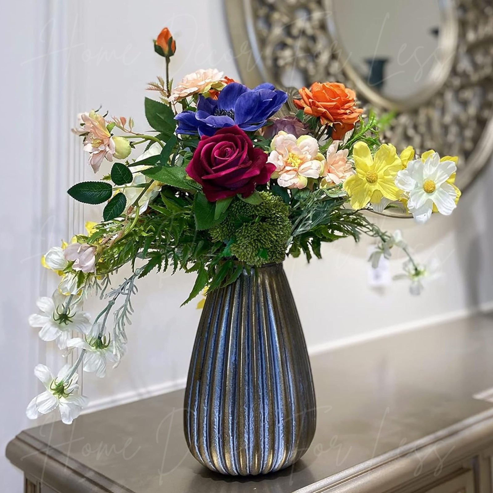 Artificial Spring Floral Flower Arrangement Ceramic Vase Centerpiece Home Decor