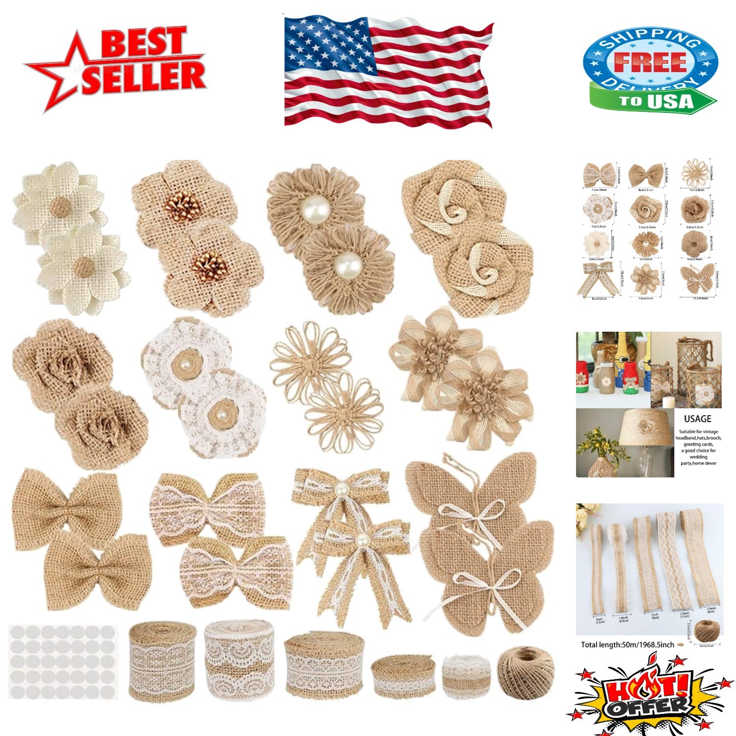 30PCS Rustic Burlap Flowers Set: Perfect for Weddings & DIY Crafts Elegance