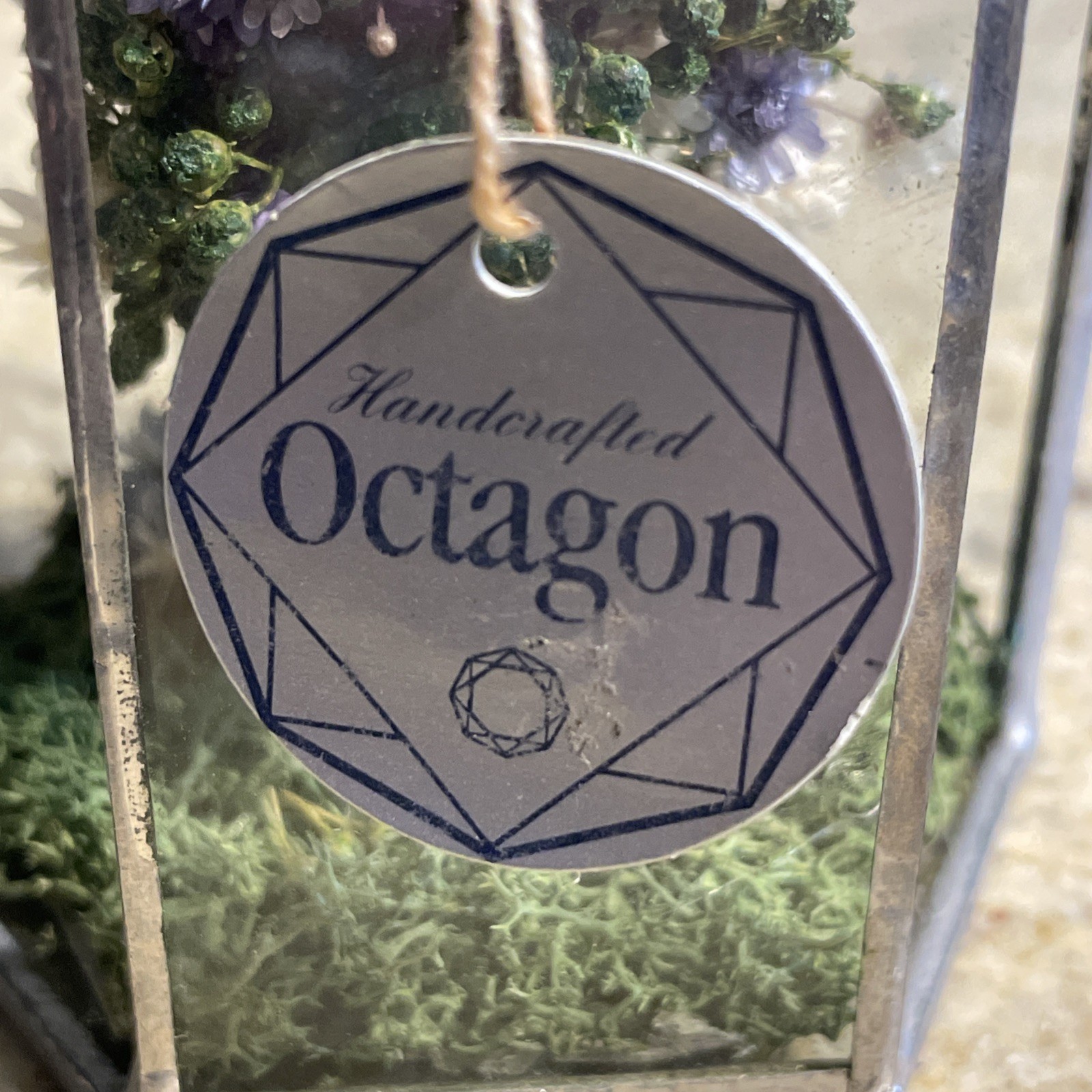 Handcrafted Octagon Real Dried Flowers Hanging Glass/Metal Frame Floral Decor 5”