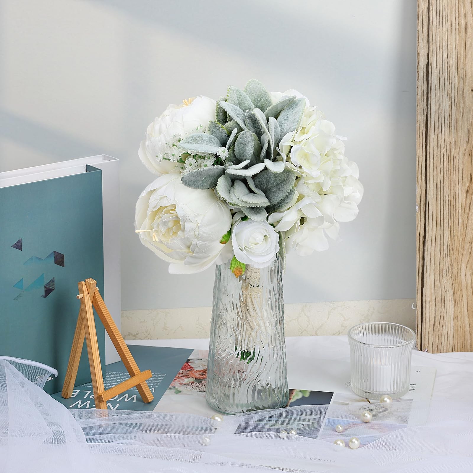 DIYDOFUN White Pre-Made Bridesmaids Bouquets Set of 4-7 inch Small Rustic Ari…