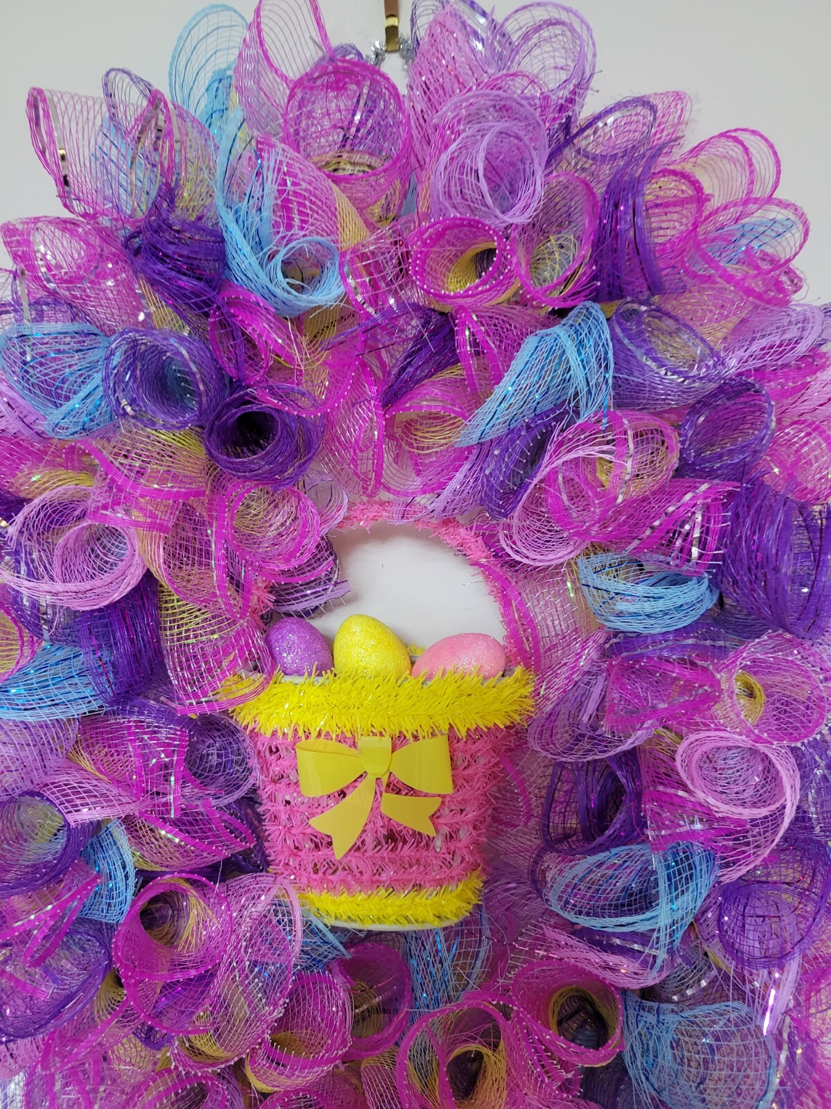 EASTER egg basket blue yellow purple pink SPRING Wreath Deco Mesh Door window