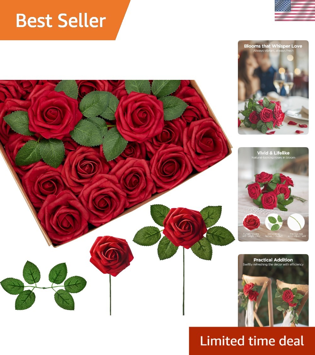 Everlasting Dark Red Foam Roses – 25 Pcs for Stunning Wedding & Holiday Displays