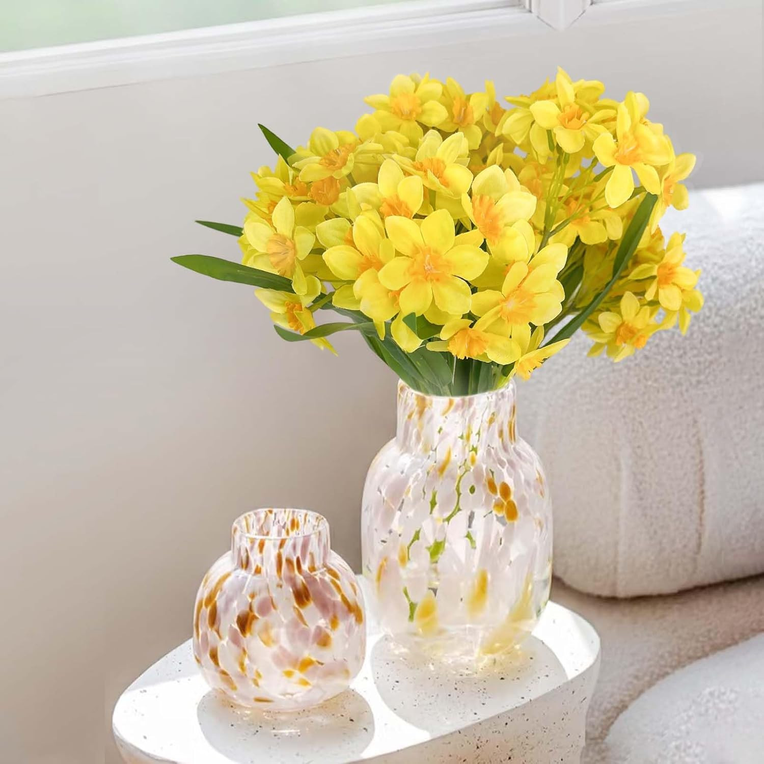 2 Bunches 120 Blooms Artificial Daffodils, 18.9”Silk Narcissus, Faux Daffodils f