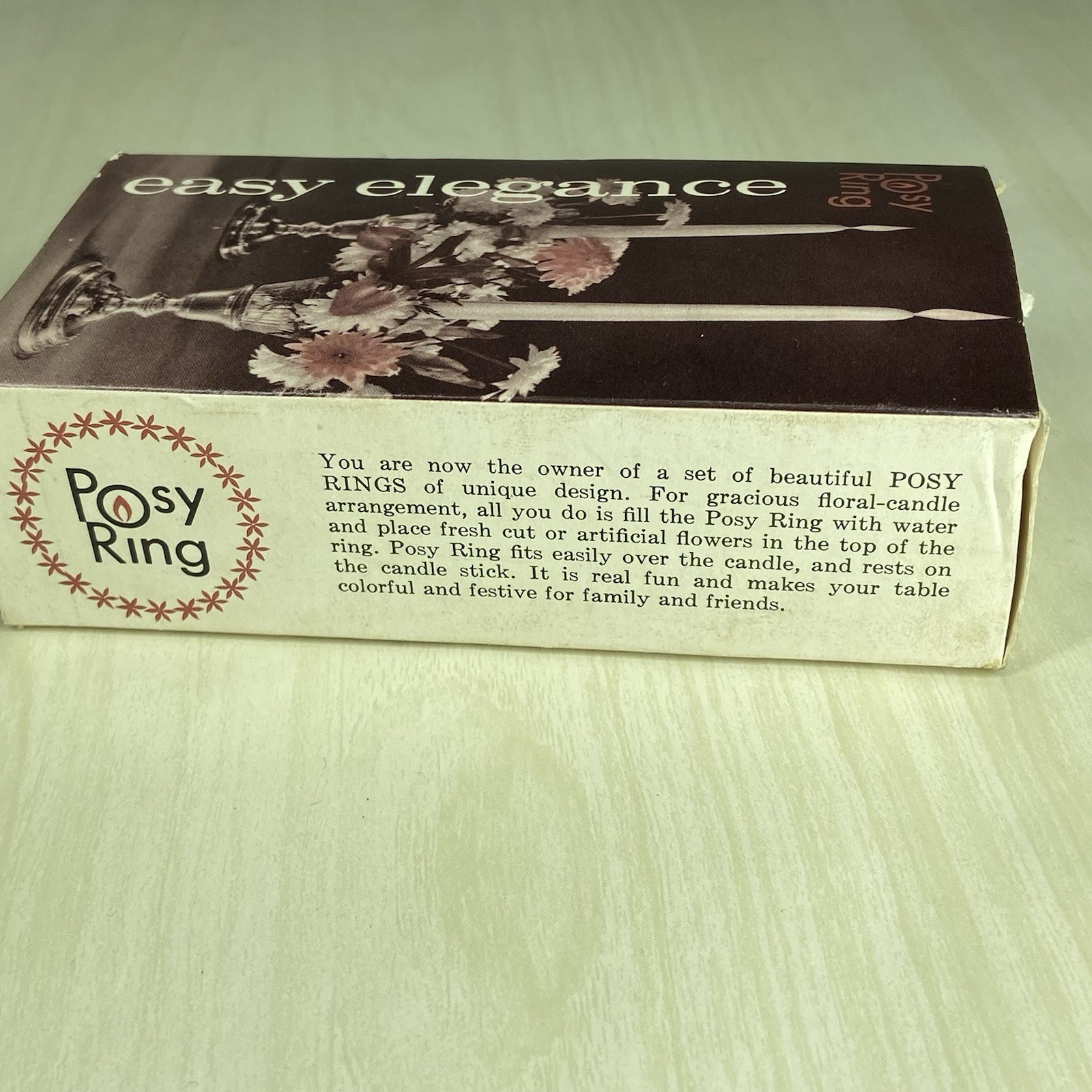 Vtg POSY RING Set MCM Retro Flower Frog Floral Taper Candle Decor Table 60s Box