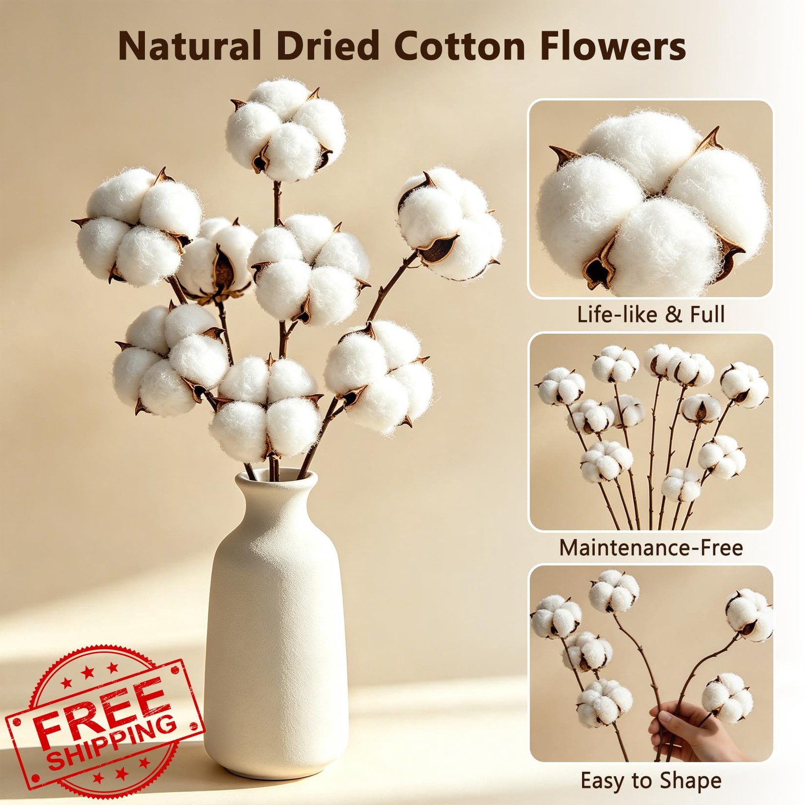 RAINFLOW White Cotton Stems 10 PCS