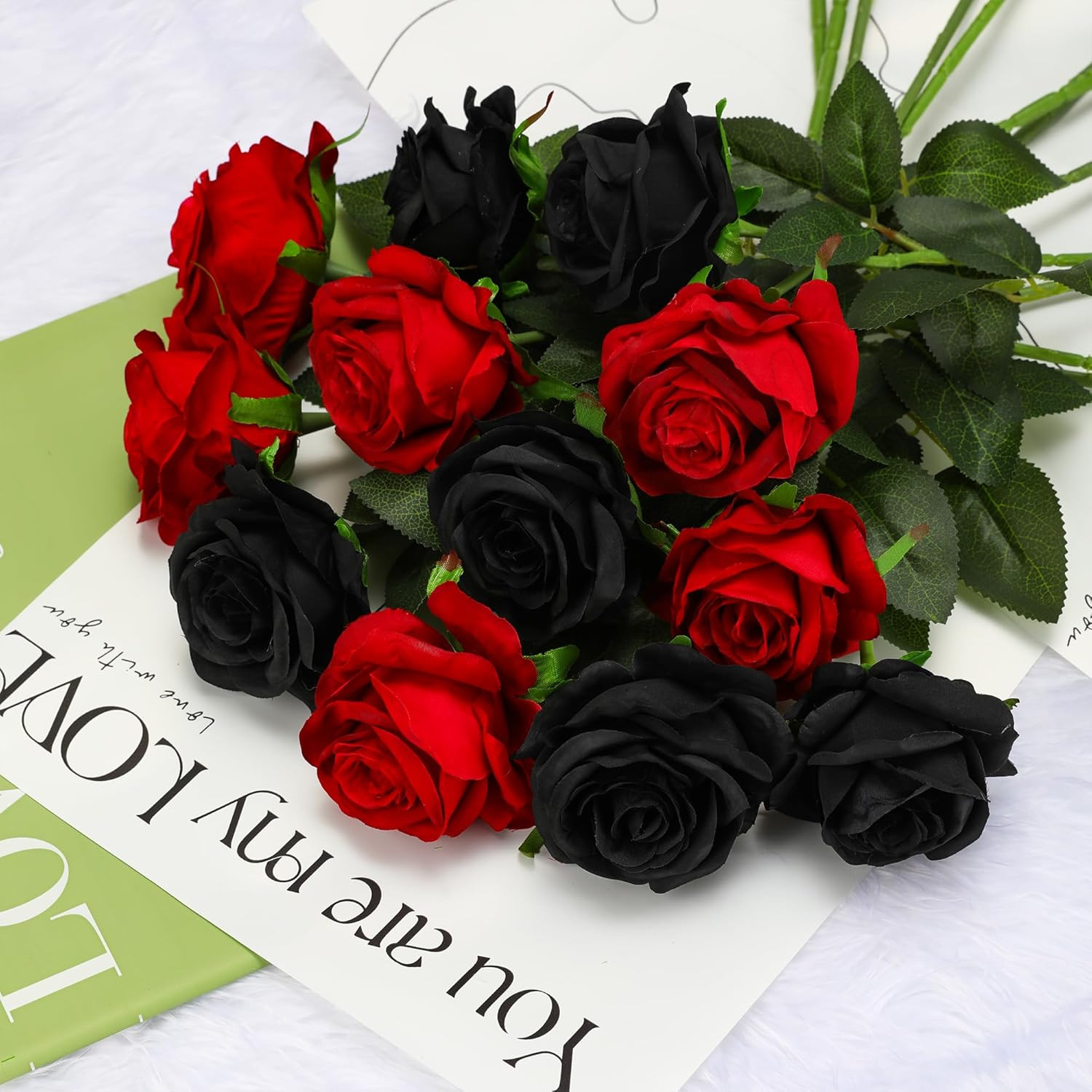 Black Fake Roses Artificial Flowers – 10 Pcs Fake Artificial Roses Silk Flowers