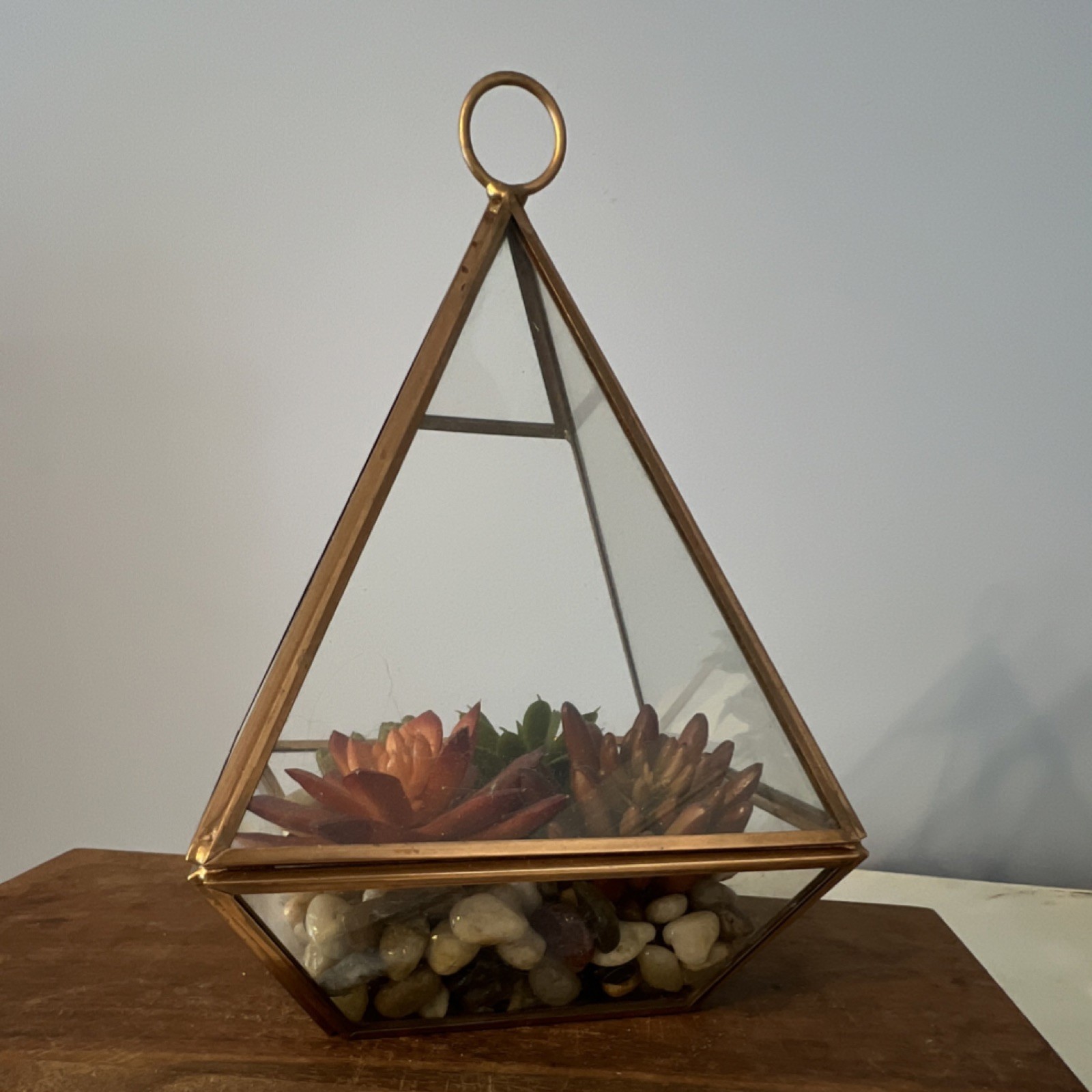 Artificial Succulent Hanging Terrarium Arrangement Glass & Metal Green Gold