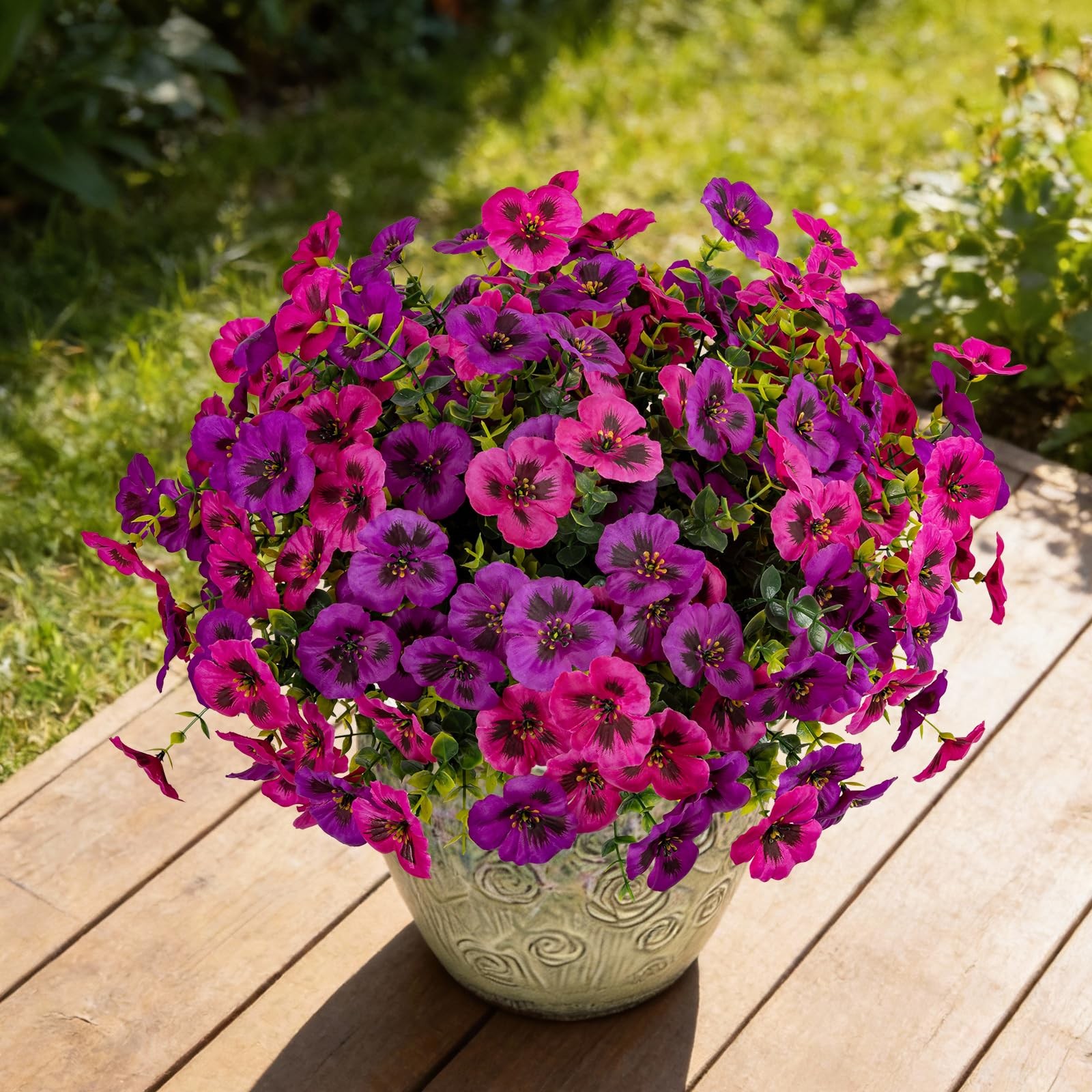 12 Piece Outdoor Artificial Flowers Fake Pansies –Tone Faux Flowers per Stem…