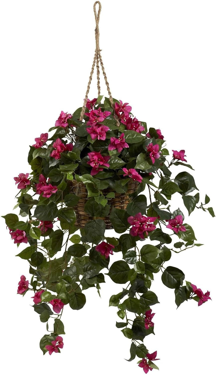 Vibrant Bougainvillea Silk Hanging Basket – Green & Pink Decor