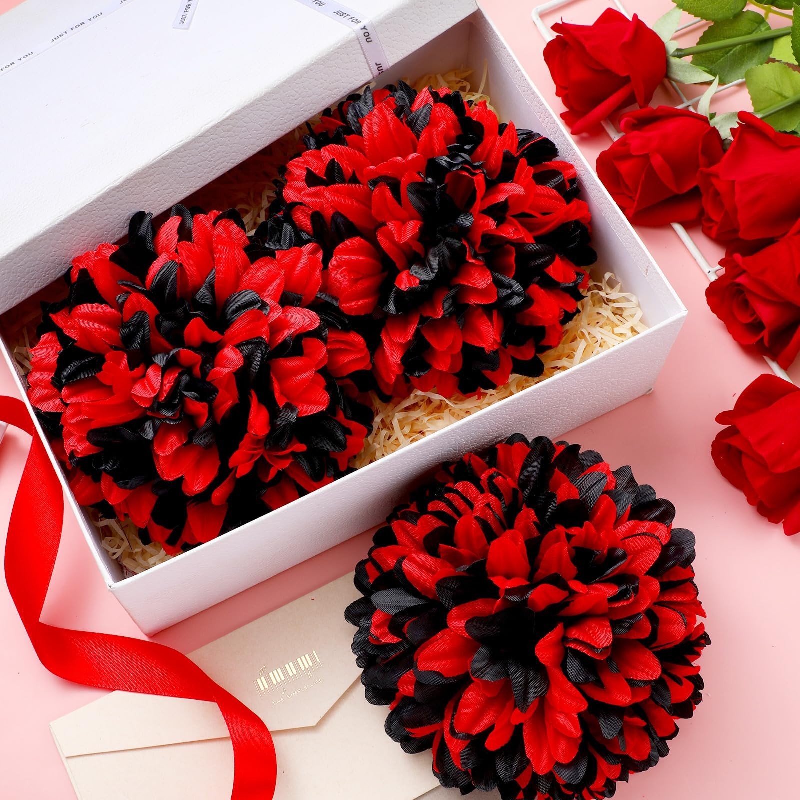 3 Pcs Red and Black Homecoming Mum Flowers 6.5″ Silk Homecoming Mum Supplies …
