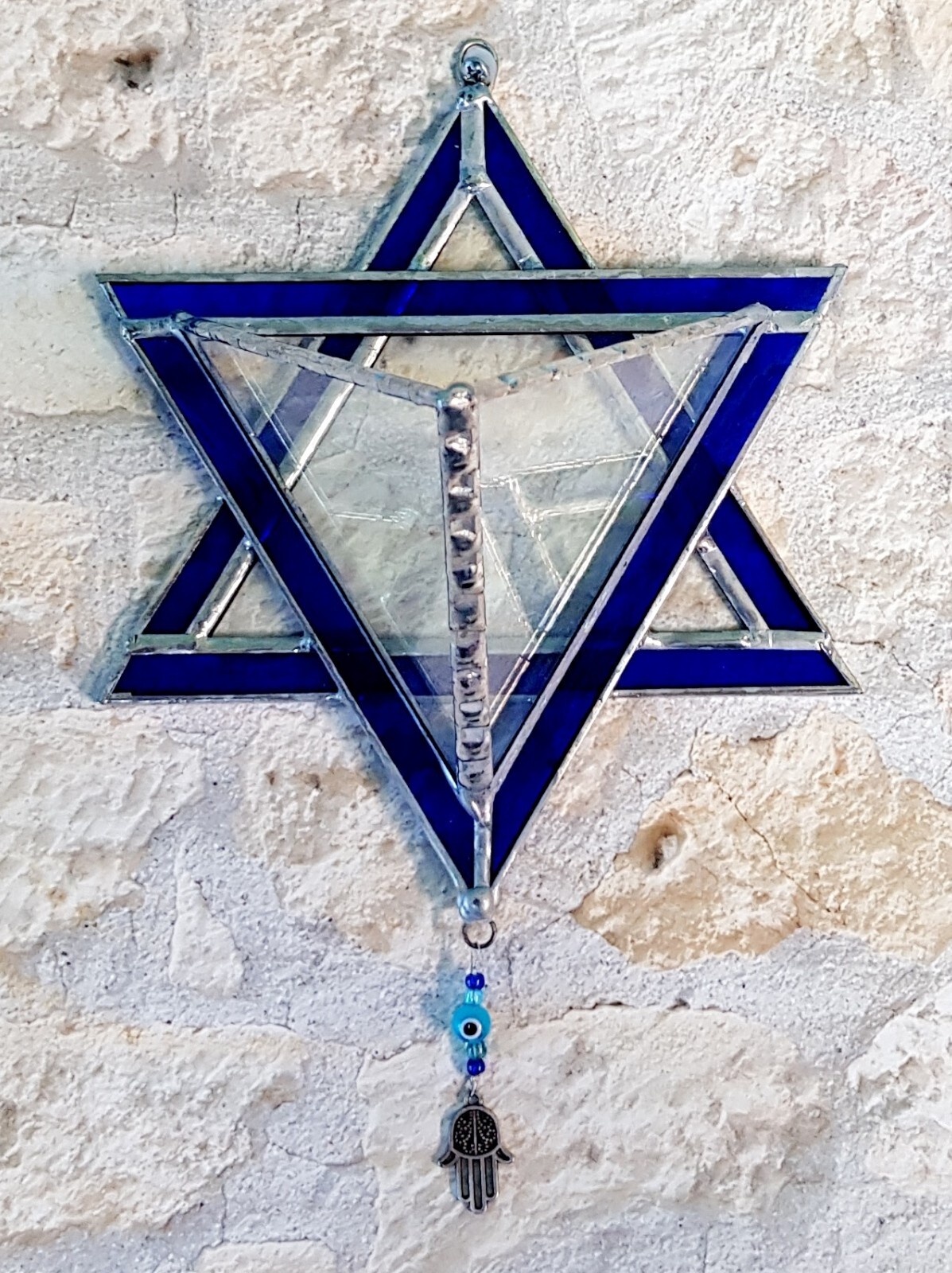 Transparent Terrarium with Blue Frame Stained Glass in shaped Star of David