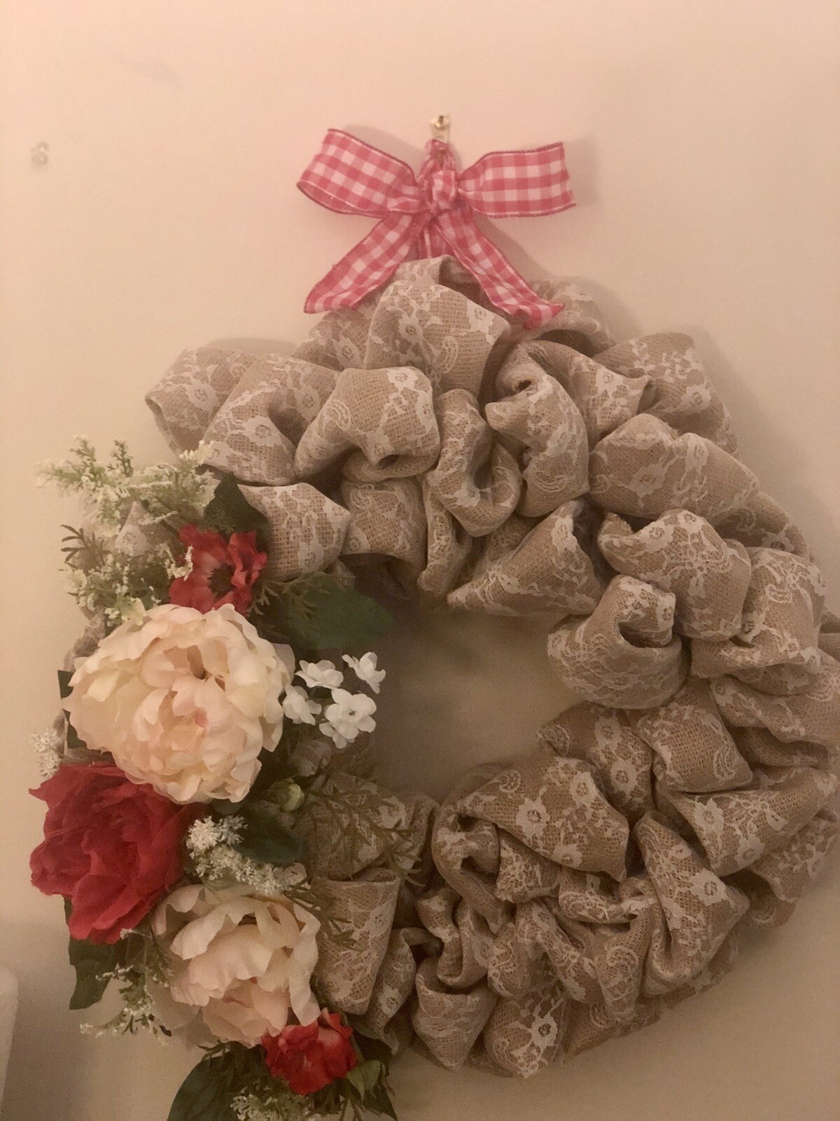 18” Front Door Wreath, Burlap And Flower – New Handmade