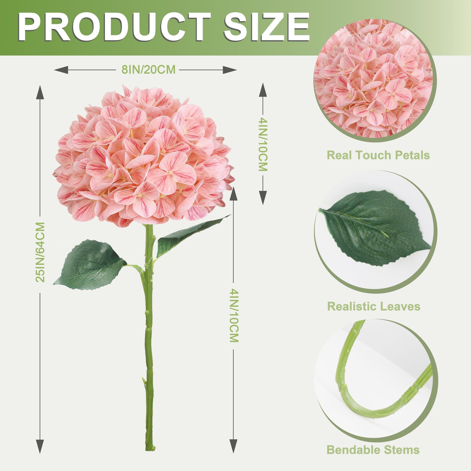 4PCS 25″ Hydrangea Artificial Flowers Full Latex Faux Hydrangea Flowers, Arti…