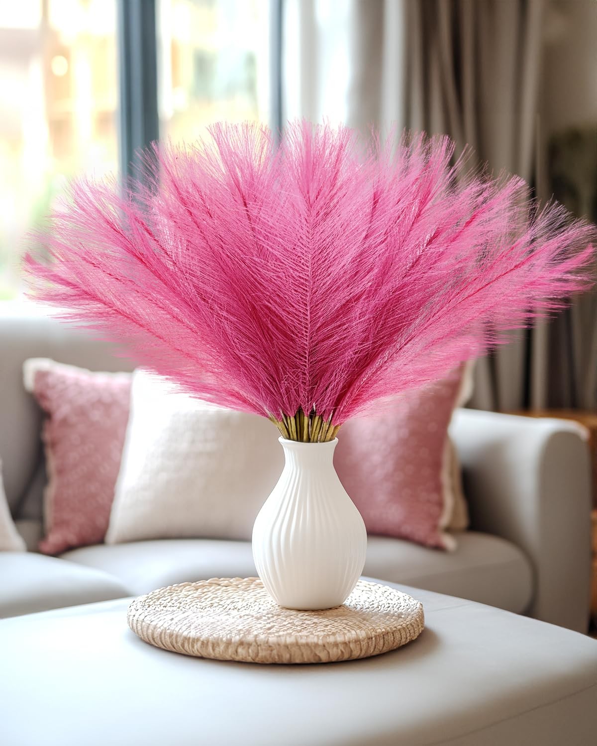 60pcs Faux Pampas Grass Decor, 17.7inch Hot Pink Short Artificial Pompous Gra…
