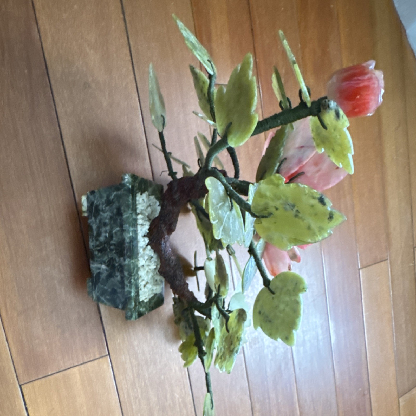 Jade Artificial Pink & White Floral Arrangement Centerpiece w/ Stone Base 8x12in