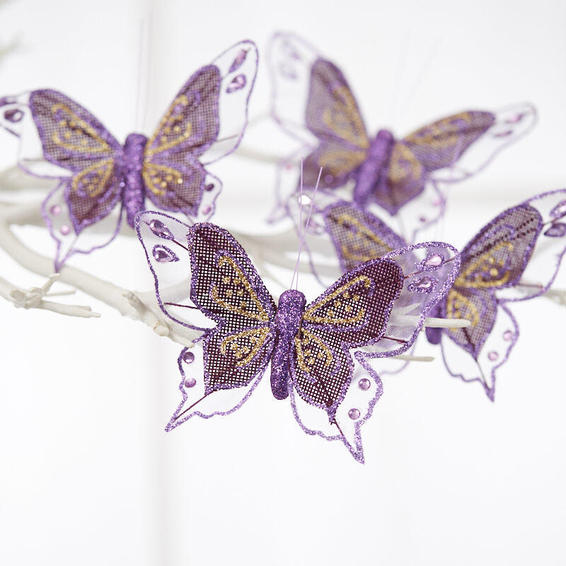Factory Direct Craft Purple Glittered Burlap Artificial Butterflies