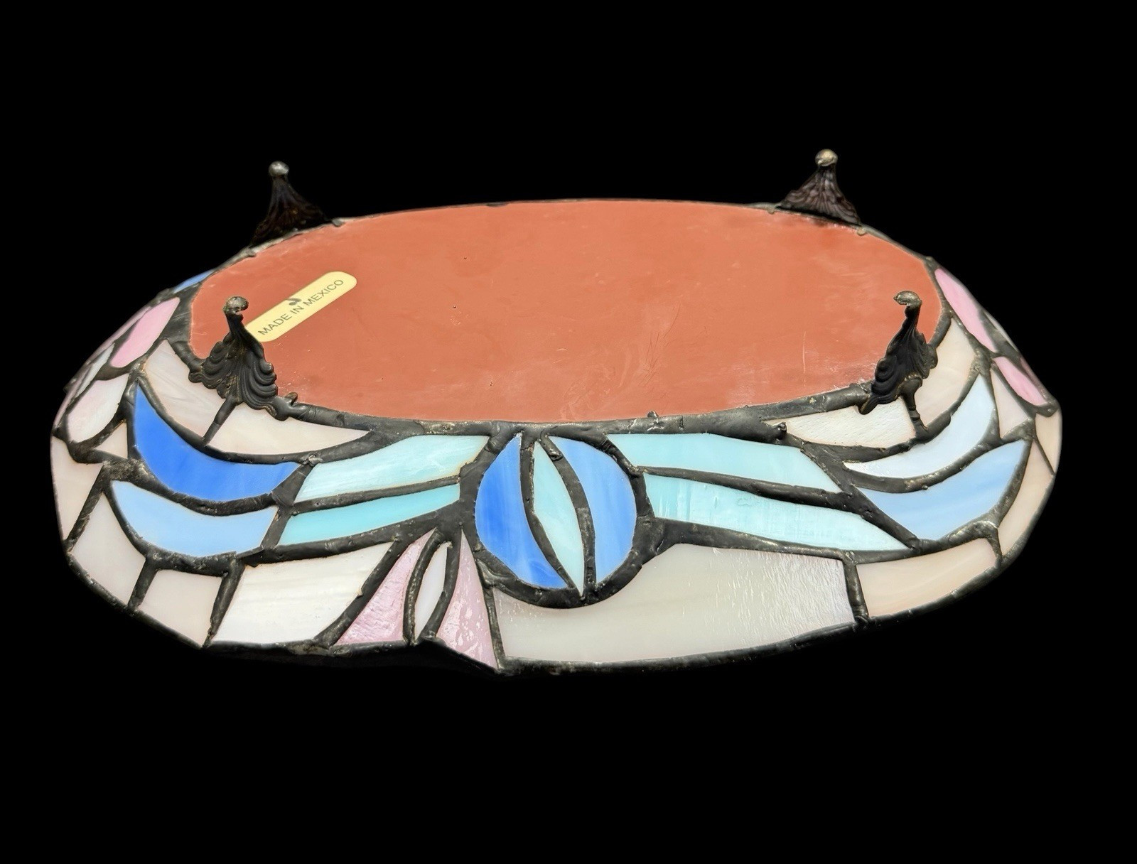 Pastel Stained Glass Style Vanity Mirror Tray Jewelry Dish Art Deco Decor