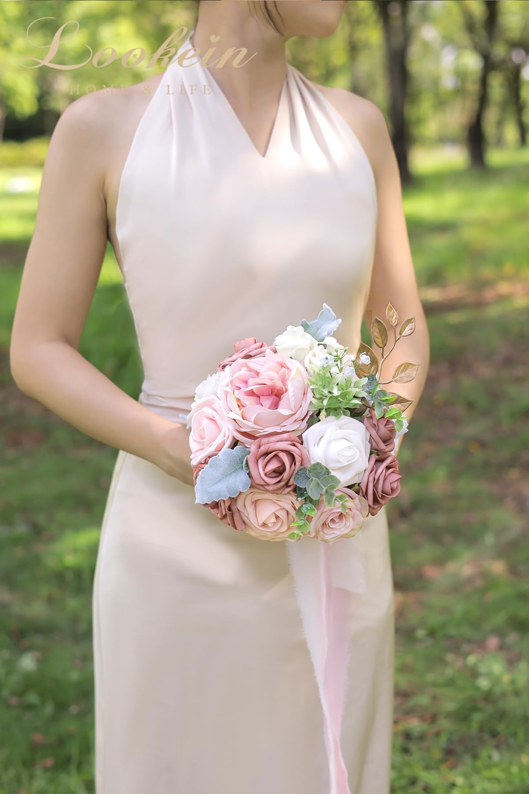 Bridesmaid Bouquet Set of 4 Boho Wedding Bouquet 7-Inch Fake Flower Bouquet f…