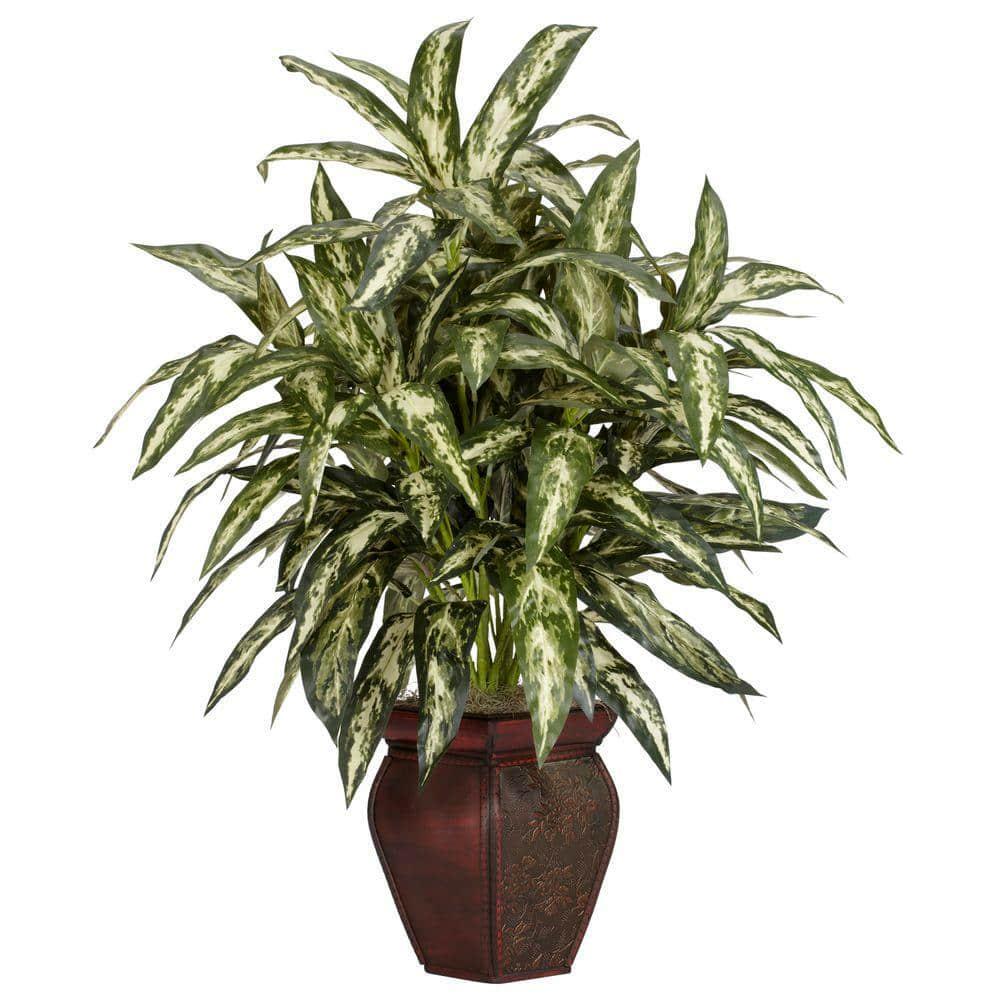 30 in. Artificial Green Aglonema with Decortaive Vase Silk Plant Colored Leaves