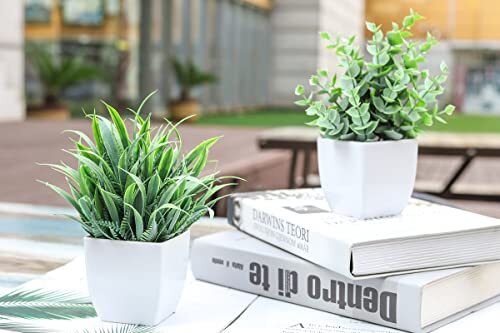 2 Pack Mini Fake Plants Artificial Potted Plants for Table Desk Bathroom Office