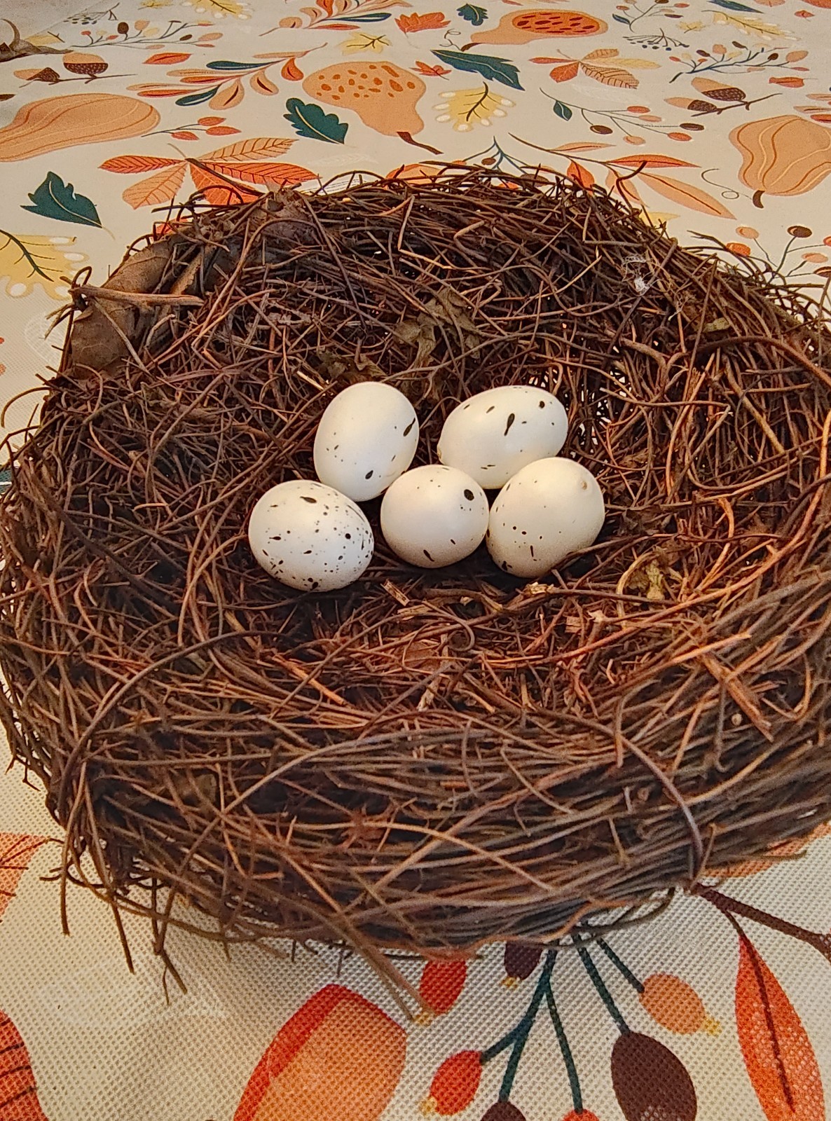 6″ Faux Artificial Nest with 5 1″ White Eggs.