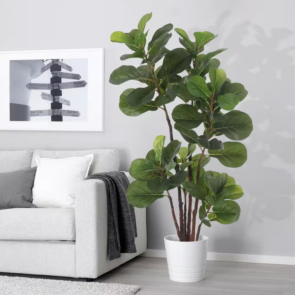 3 Ft. Artificial Fiddle Leaf Fig Tree in Black Pot, Artificial Ficus Lyrata Tree