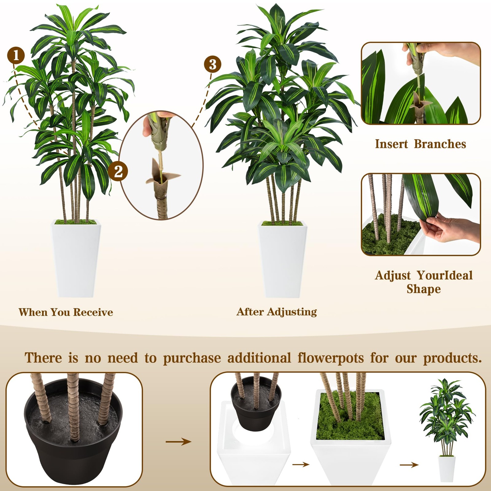 7FT Artificial Dracaena Tree, Fake Tree Indoor with White Tall Planter, Tall …