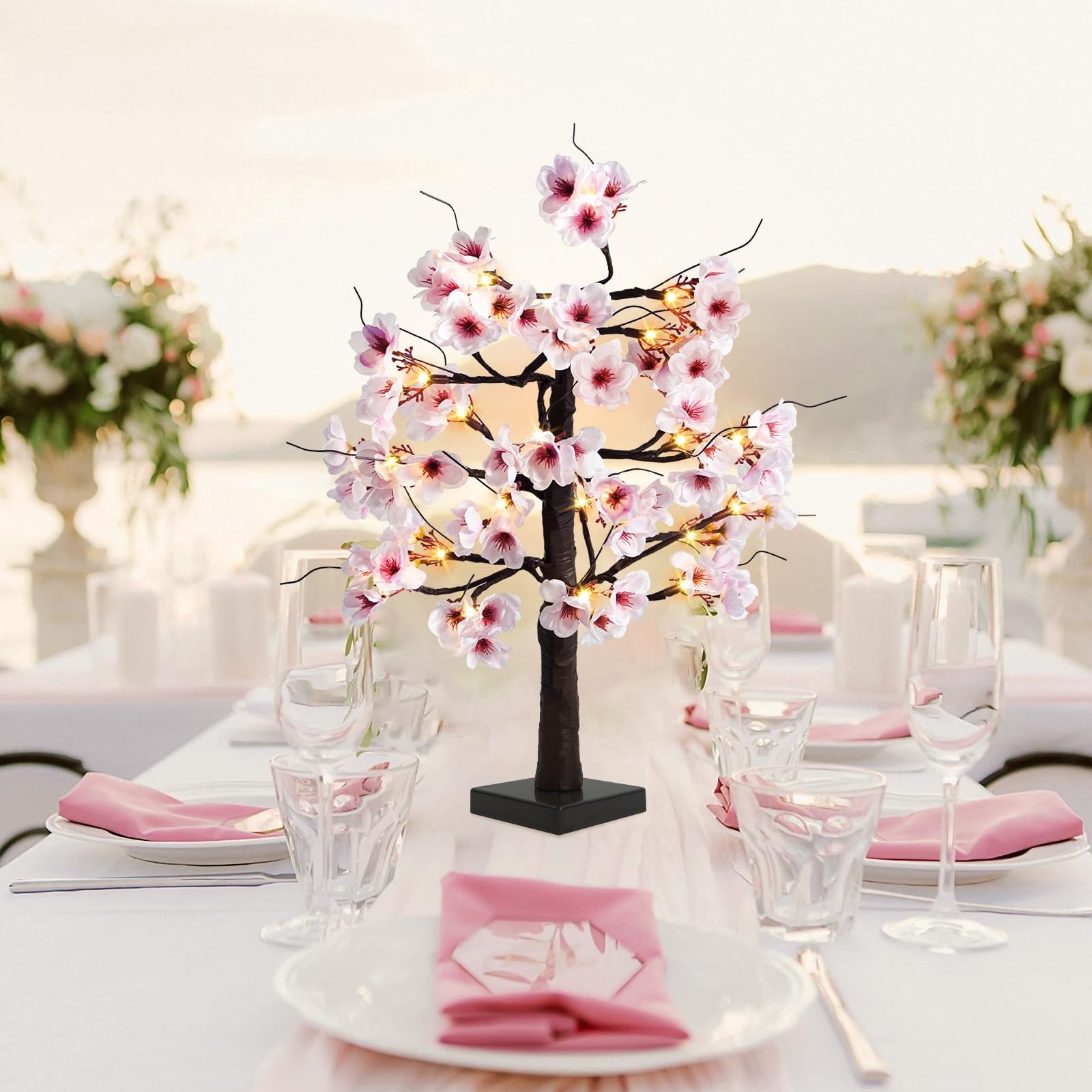24IN Lighted Cherry Blossom Tree 24 Warm White LED Tabletop Artifical Bonsai …