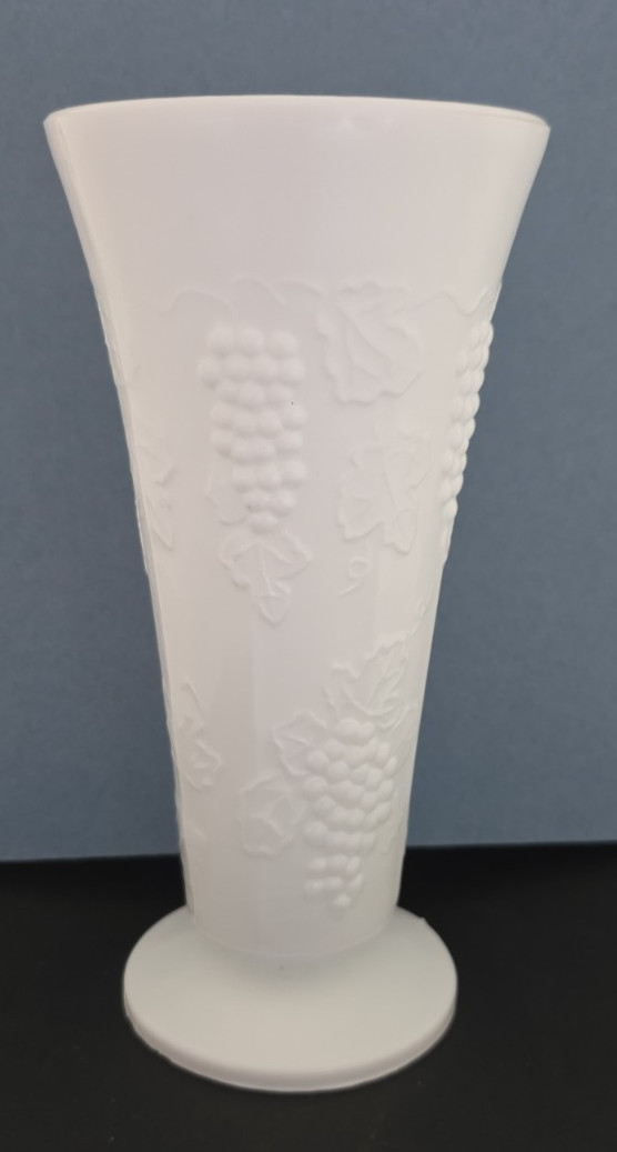 Vintage Milk Glass Lot of 3 Grape Pattern Vases & Compote Set White