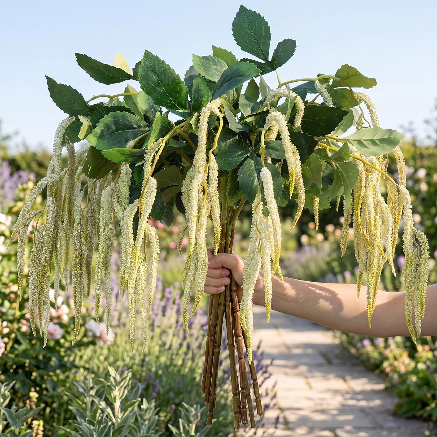 5 Pcs White Artificial Amaranthus Flowers for Wedding & Party Decor 35 Inch