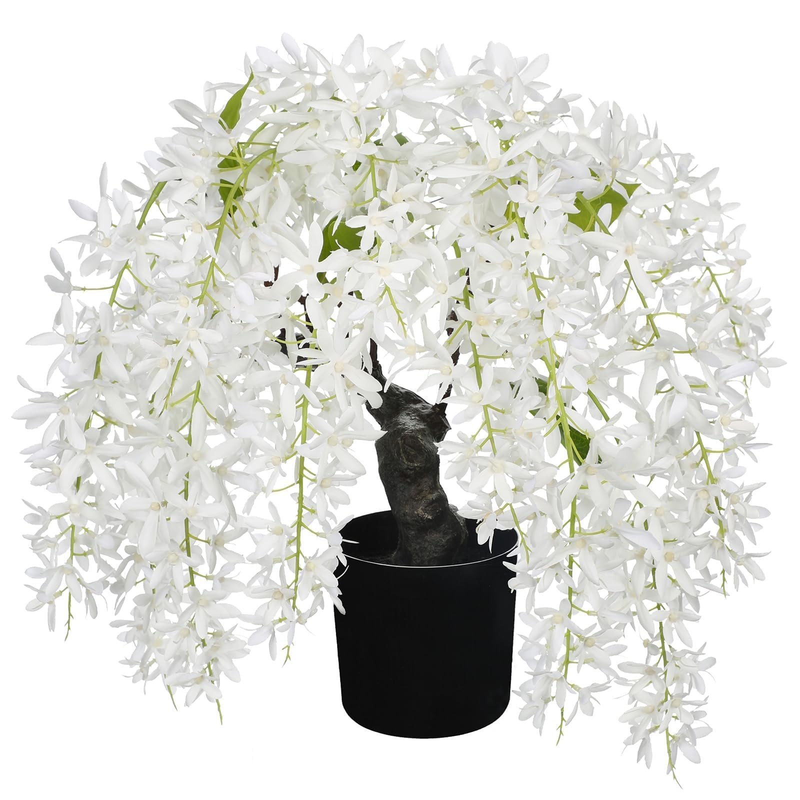 Artificial White Flower Tree 13.8″ Tall with Silk Wisteria 8in, White-13.8