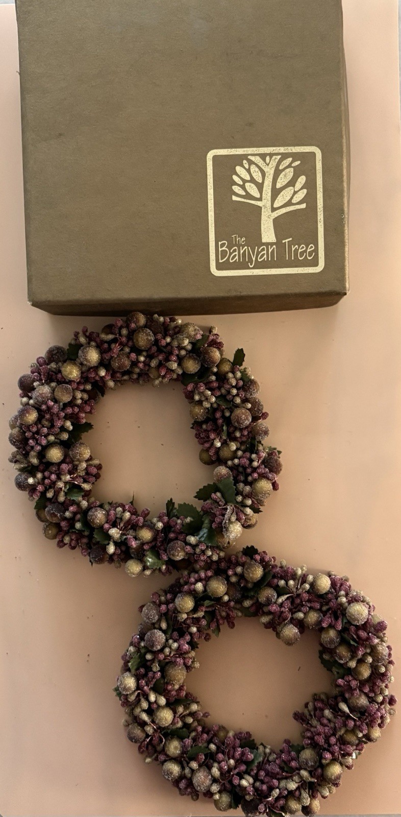 Banyan Tree Mini Berry Wreaths Set of 2 – 6″ Decorative Wreaths/Candle Rings