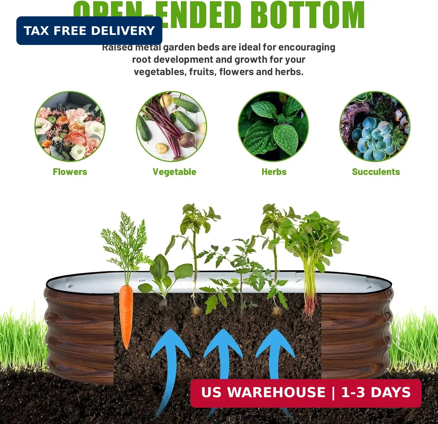SnugNiture Galvanized Raised Garden Bed, 4x2x1ft Oval Metal Planter Box for Plan
