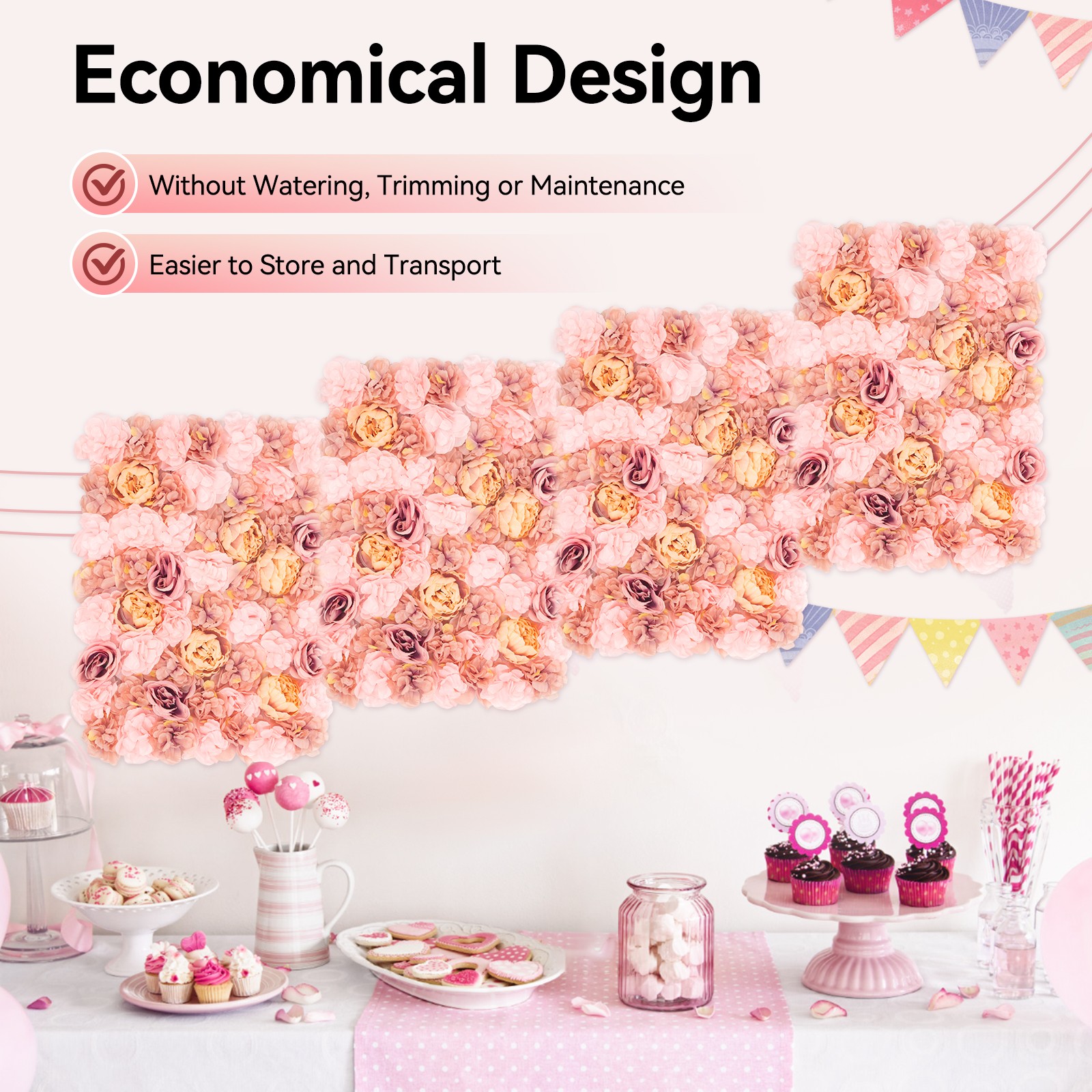 60x40cm Silk Rose Artificial Flower Wall Panel Wedding Party Backdrop Decoration