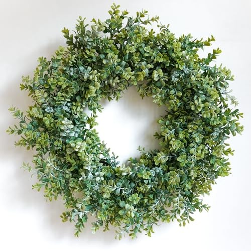 Wreaths for Front Door 24″, Door Spring Wreath with Eucalyptus Boxwood 24 inch
