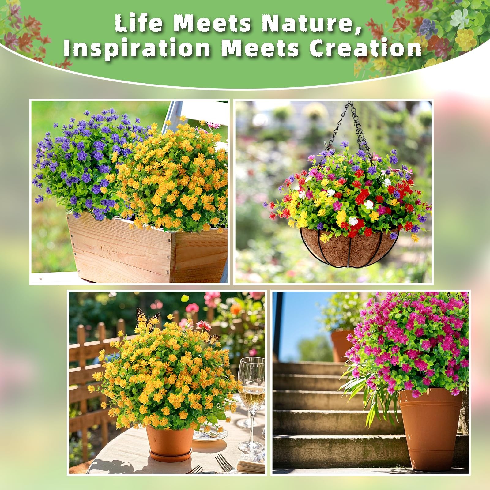 12 Bundles Artificial Flowers for Outdoors Fake Plants UV Resistant Plastic F…