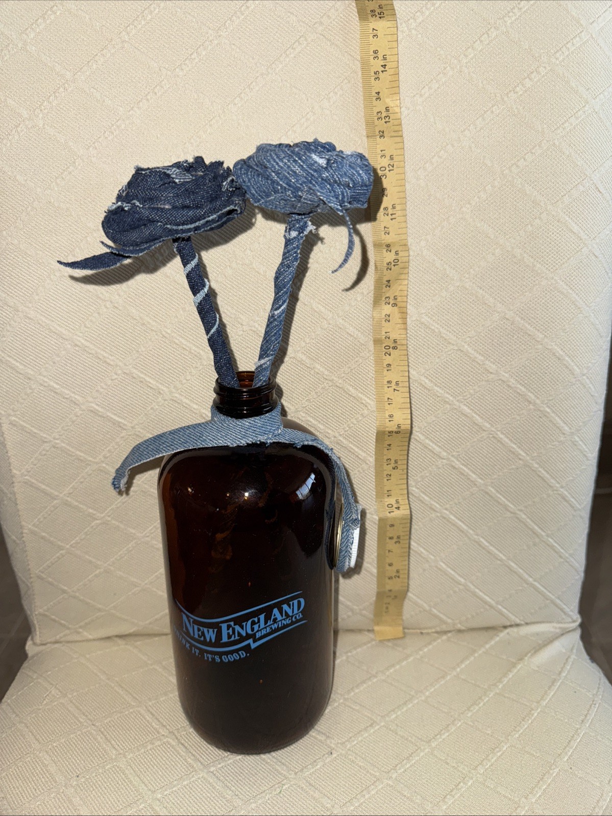 Handmade Denim Roses Flower 2nd Anniversary, Eco, New England Brewing Co Growler