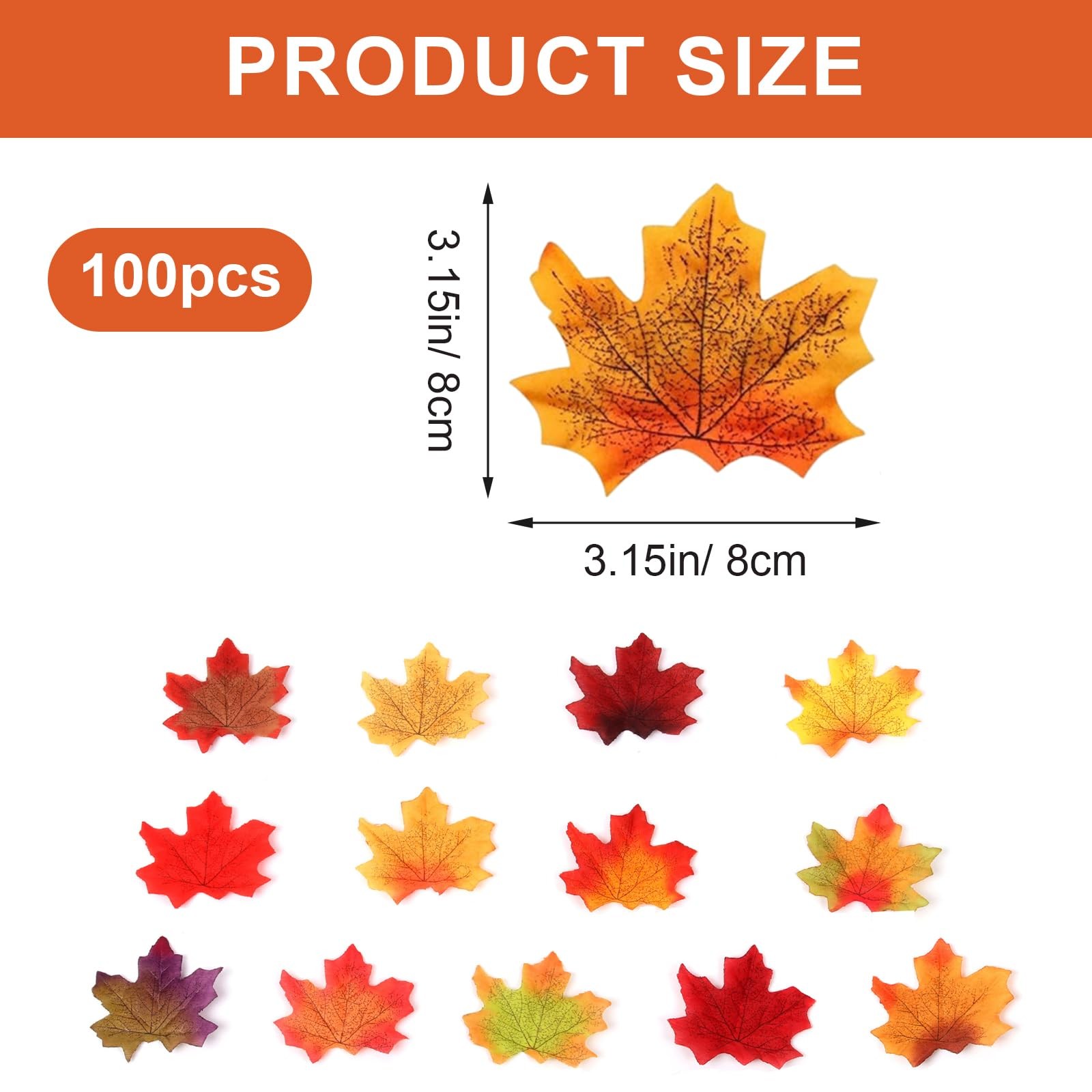 100Pcs Fake Fall Leaves, 8cm/3.15inch Autumn Leaves, Fall Party Decorations M…