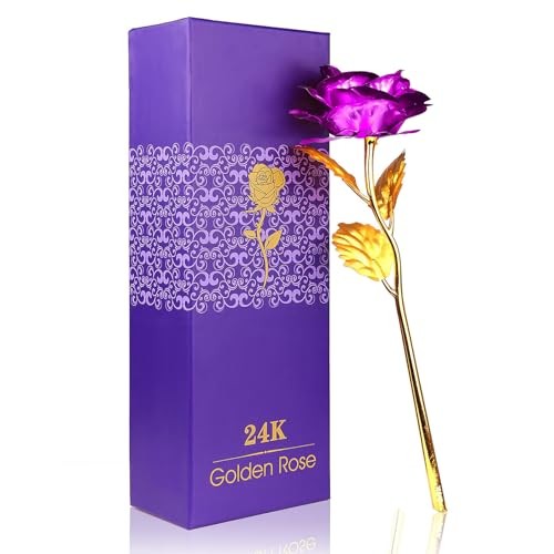 24K Golden Rose, Artificial Rose Flower Gifts for Her with Luxury Gift Box