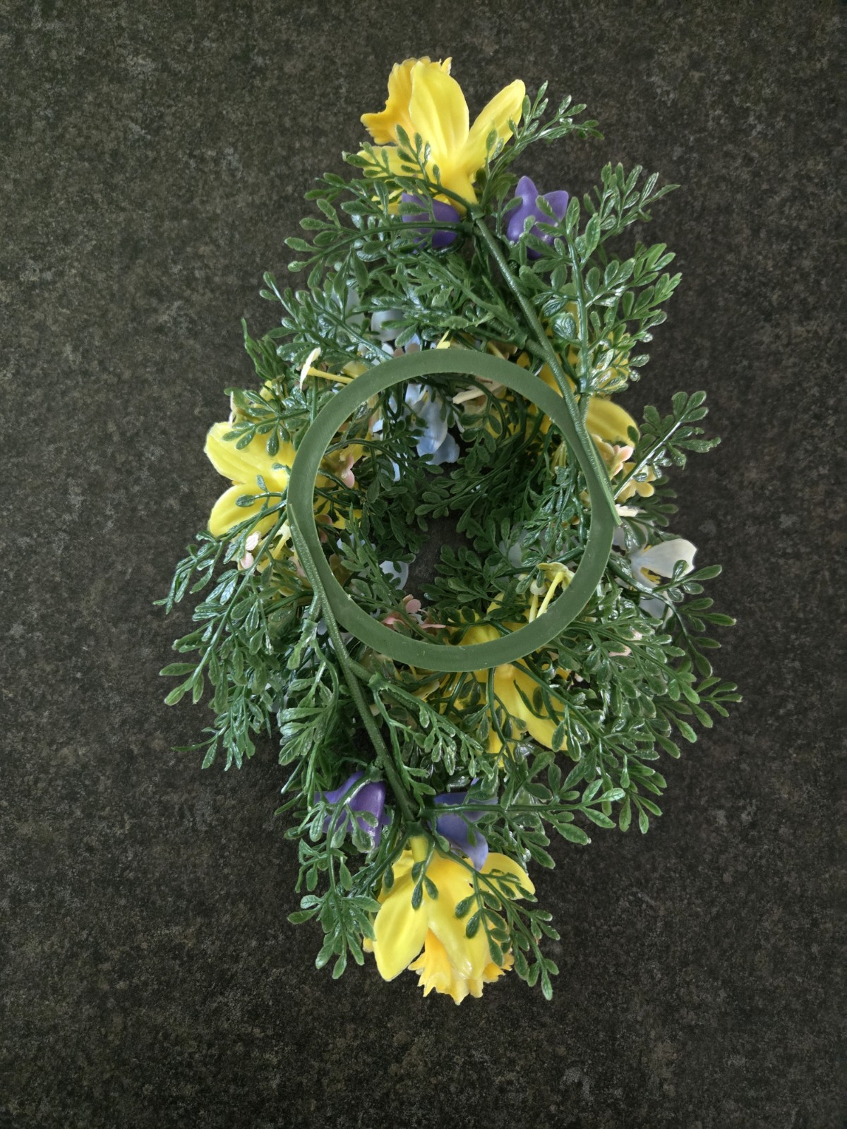 Vintage Pair Of Fake Artificial Flower Floral Candle Ring Blue Yellow Cream