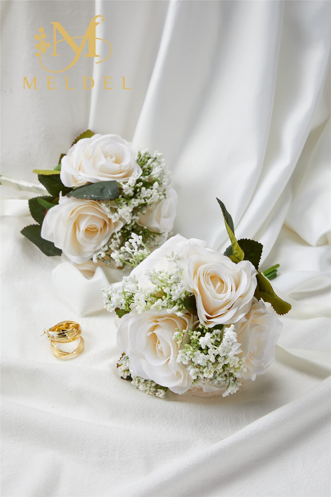6.5 Inch Bridesmaid Bouquet Set of 6, Ivory Wedding Bouquets for Bridesmaids,…