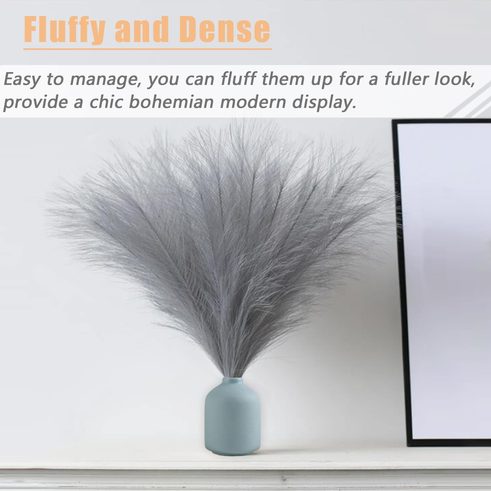 10 Stems Faux Pampas Grass – 17.7″ Artificial Pampas Grass Decor Fluffy Small…