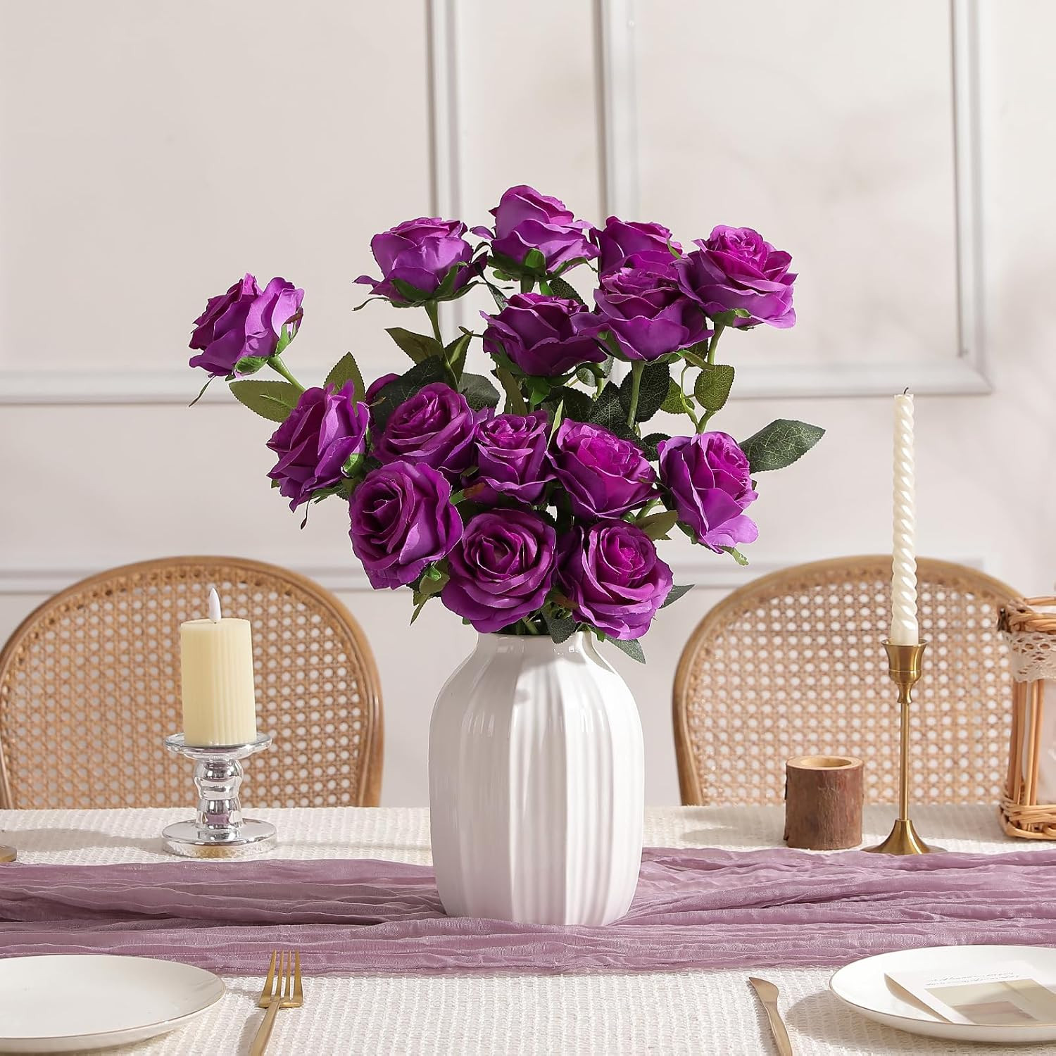 Artificial Silk Roses, 10Pcs Lifelike Fake Rose Bouquet, Purple Faux Flowers …