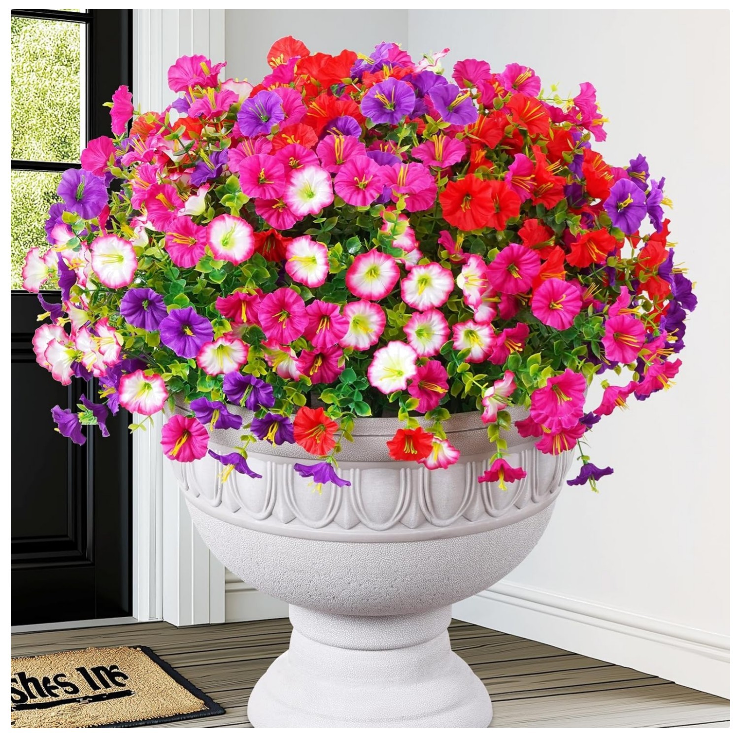 12 Bundles UV Resistant Realistic Silk Petunia Flowers for Outdoor Elegance