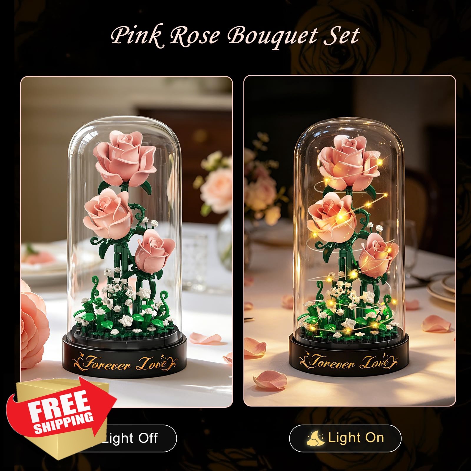 HiWEEGO Pink Flower Building Set LED Light