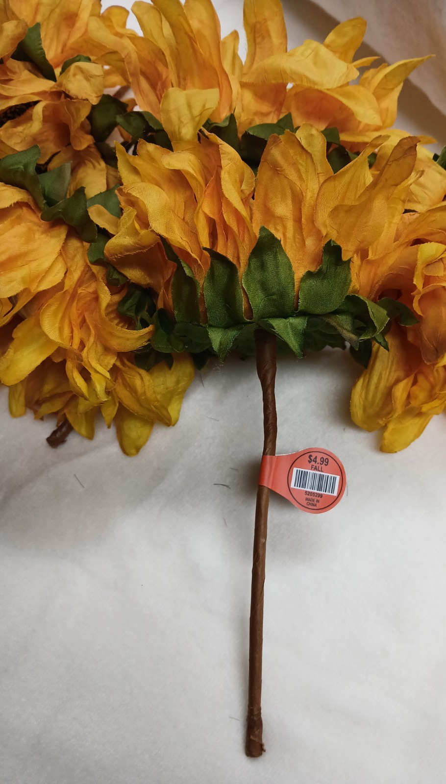 Fall Single Stem Silk Sunflowers, Set Of 6 On 6 In. Stems, New