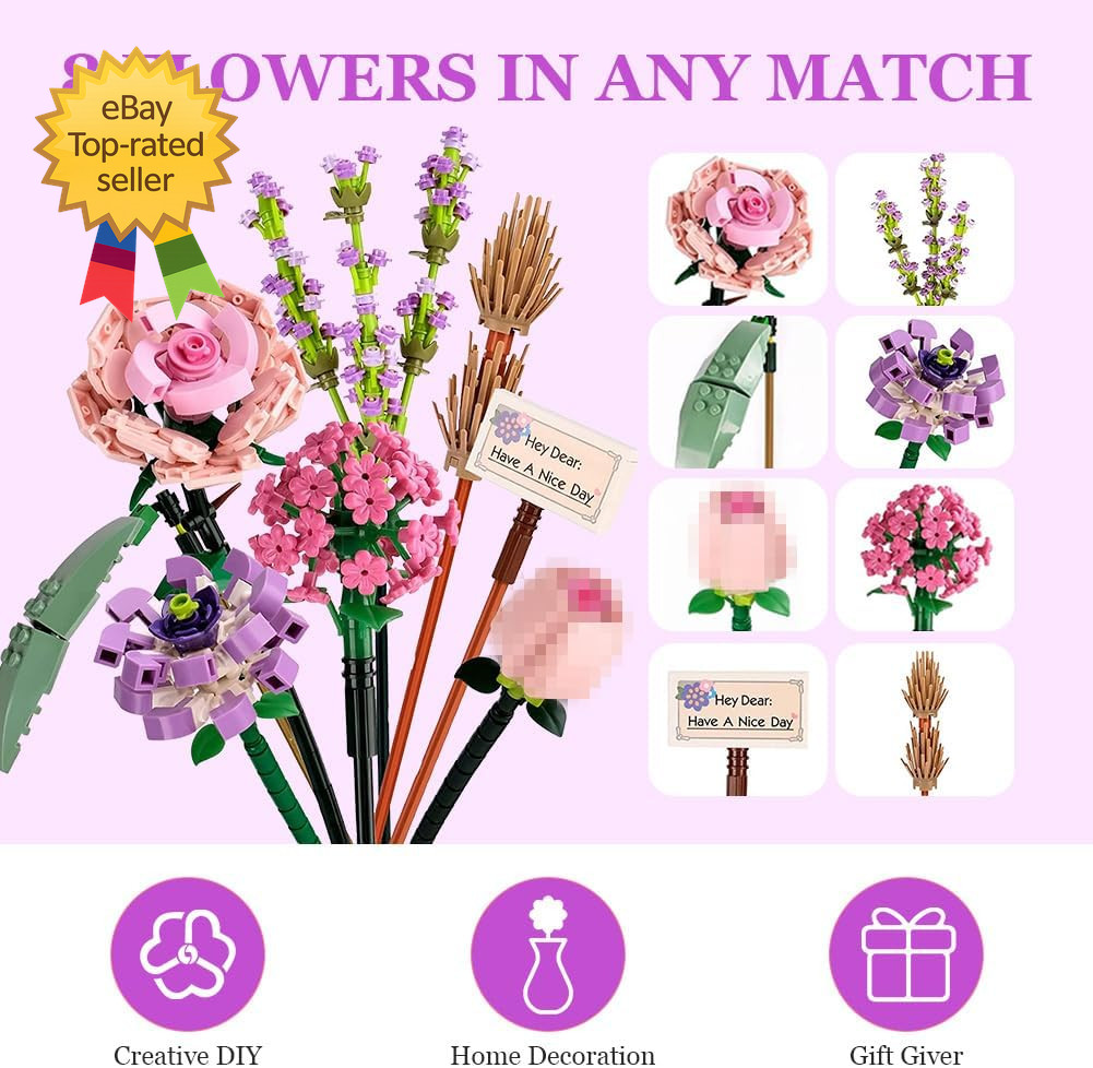 Mini Bricks Flower Bouquet Building Sets Artificial Flowers Decoration Home